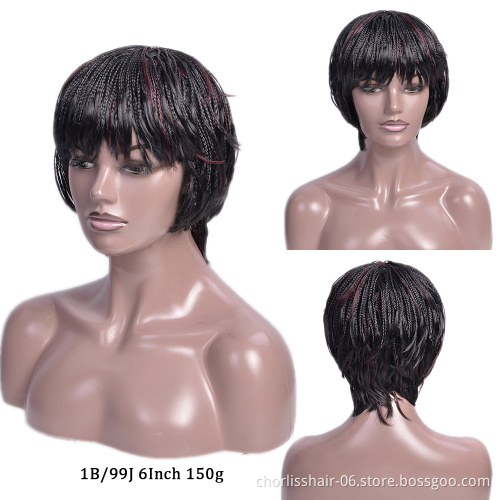 Fashion Cheap Short Braid Wigs Synthetic Crochet Short Box Braided Wigs With Bangs Glueless Hand-Made 3x Braided Synthetic Wigs